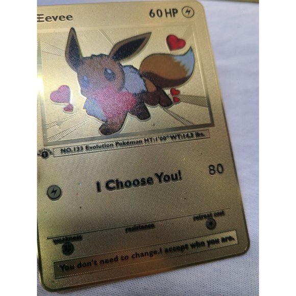 Eevee I Choose You Love Heart Valentine Gold Metal Card- Lot Of 3 FLAWED - Picture 2 of 10